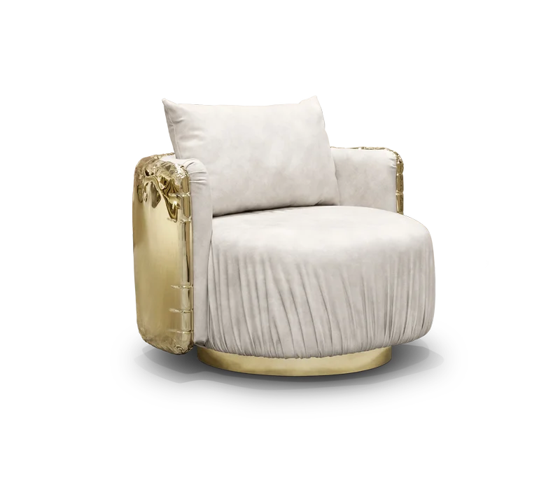 Light Luxury Sofa Chair Living Room Single Seat Senior Design Luxury Villa Fabric Metal Swivel Leisure Chair