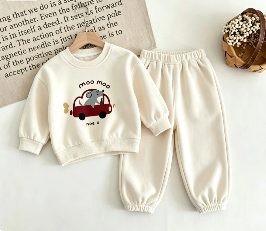 Infant Autumn Printed Sweatshirt Outfit Kid Cartoon Animal Crew Neck Pullover And Loose Trousers Suit Baby Children Clothing Set