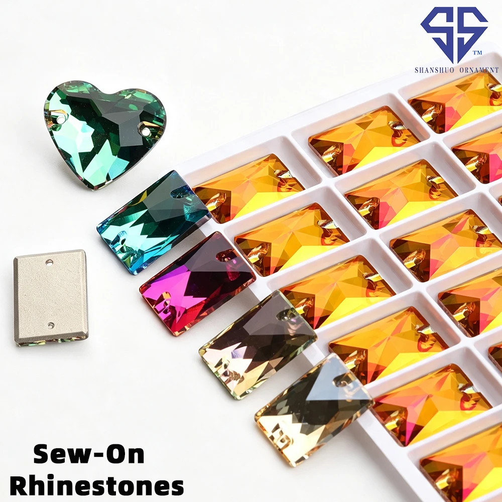 SS Rectangle AB Coating Sew On Rhinestones Charms Premium Strass Crystal Glitter DIY Sewing Supplies For Bags Shoes Dress