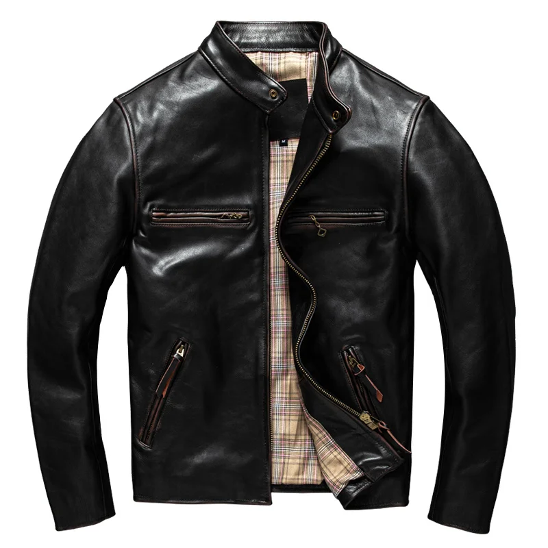 Black Spring Men's Vintage Jacket Plus Size 5XL Motorcycle Style Natural Horsehide Autumn Slim Fit Short Genuine Leather Coats