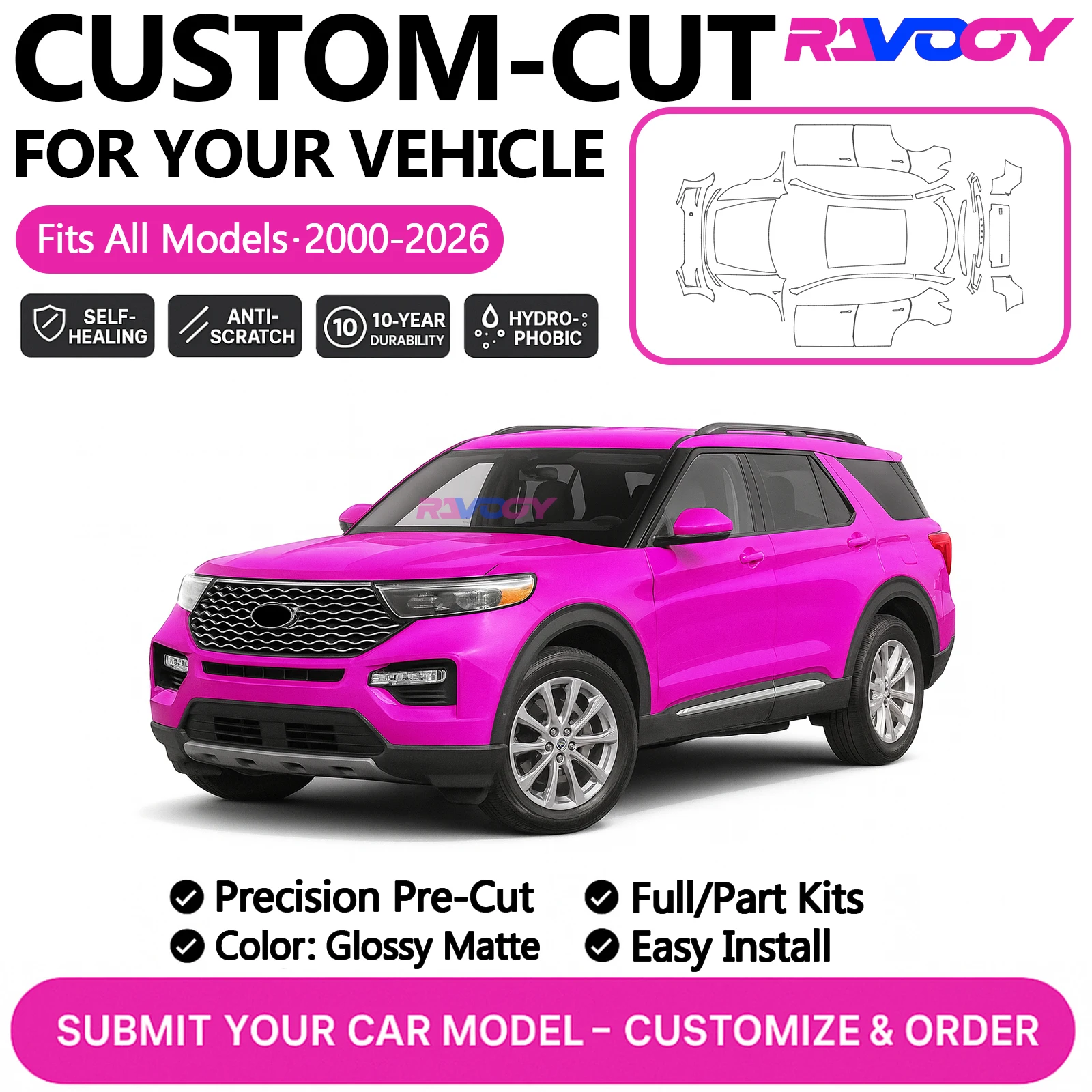

Изготовленный на заказ предварительно вырезанный комплект PPF для Ford Explorer Expedition 2024 2025 2026, защитная пленка для краски, глянцевый матовый передний бампер, полный автомобильный комплект