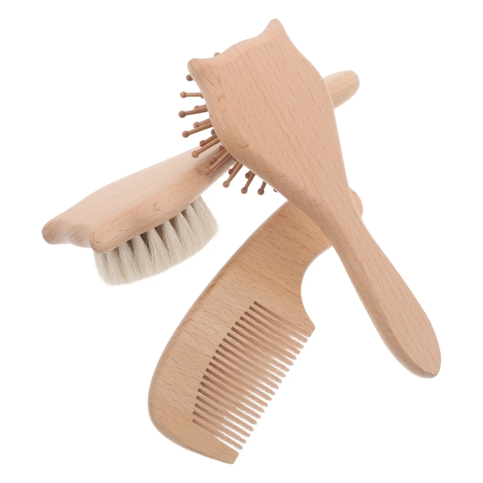 3Pcs Baby Grooming Kit Infant Brush Comb Set Soft Bristle Wool Brushes Gentle Scalp Massage Hair Washing Tool Newborn Hair Care