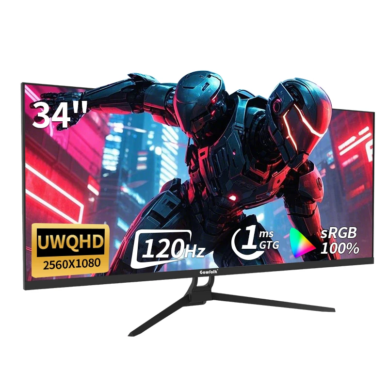 Moniteur de jeu ultra large de 34 pouces, 120Hz, panneau IPS à vue directe, écran ultra large 21:9, résolution 2K (2560x1080), sans haut-parleur intégré