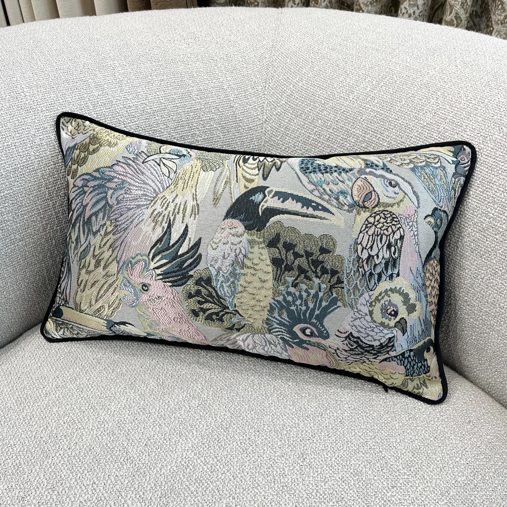 Fashion Woven Floor Waist Birds Toco Toucan Pillow Case Window Decorative Parrot Sofa Car Lumbar Cushion Cover 30x50cm, 1 Pc Set