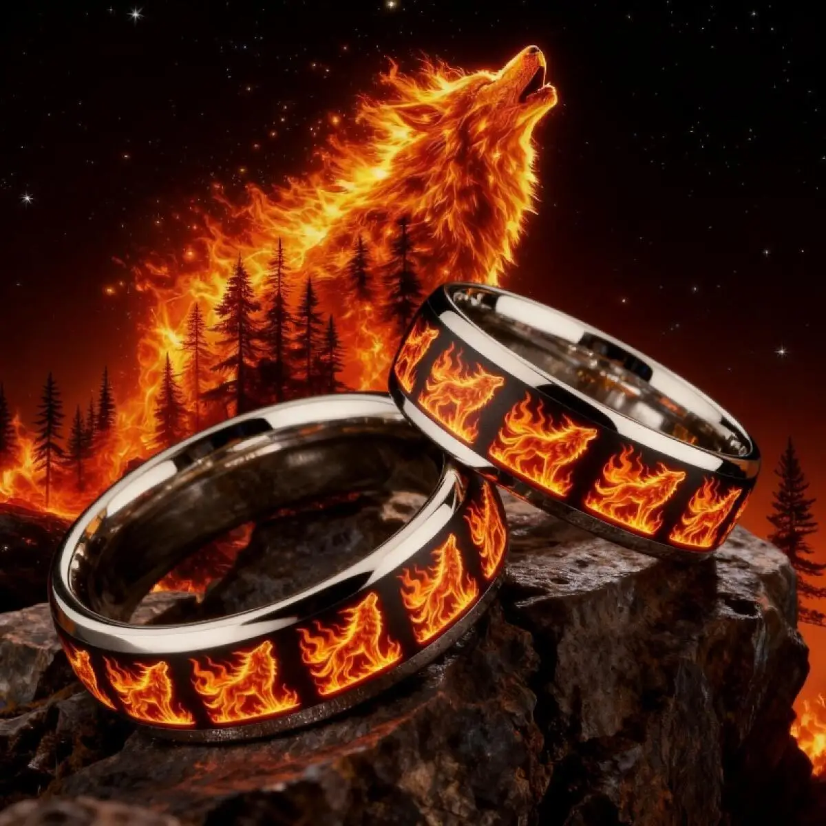Cool Flame Howling Wolf Totem Ring Hiphop Stainless Steel Rings For Men Women Wild Forest Animal Punk Jewelry Gift Wholesale