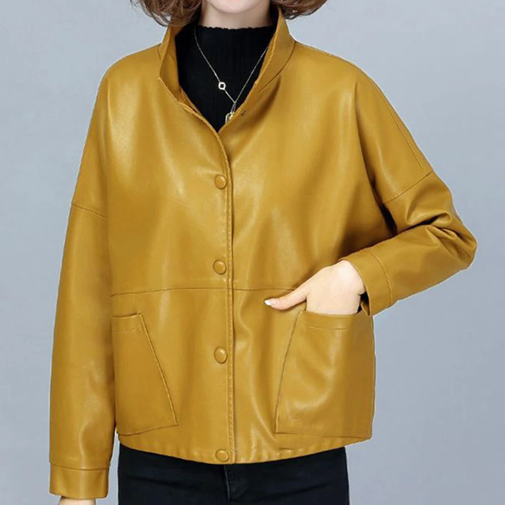 High-end leather jacket women's 2025 new short Korean  casual imitation sheepskin loose and versatile leather jacket