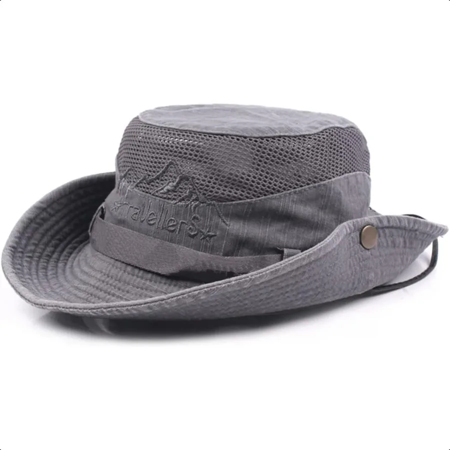 

Sun Hat for Men Cotton Embroidery Summer Outdoor Sun Protection Wide Brim Bucket Hat Foldable Safari Boonie Hat