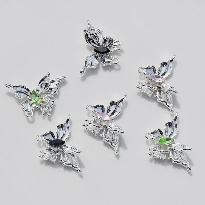 Minority Design Zircon Inlaid three-dimensional Butterfly Pendant DIY Handmade Earrings Necklace Material Accessories Wholesale