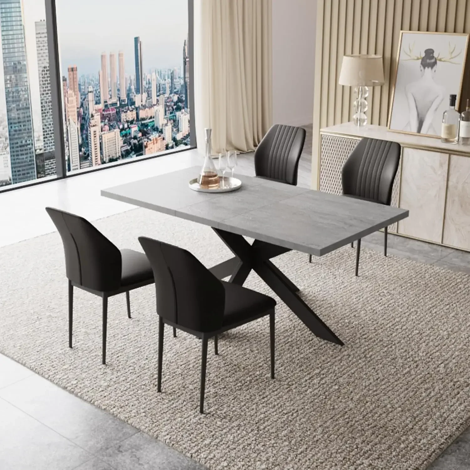 Kitchen & Dining Room Tables for 6-8 Person Space Saving Expandable Dining Table,Metal Frame