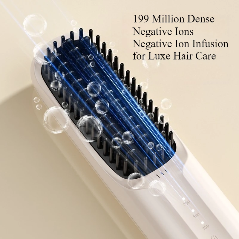 Hair Straightener Brush with LCD Display Cordless USB Charging Straightener Portable Mini Straightening Brush for Home Travel