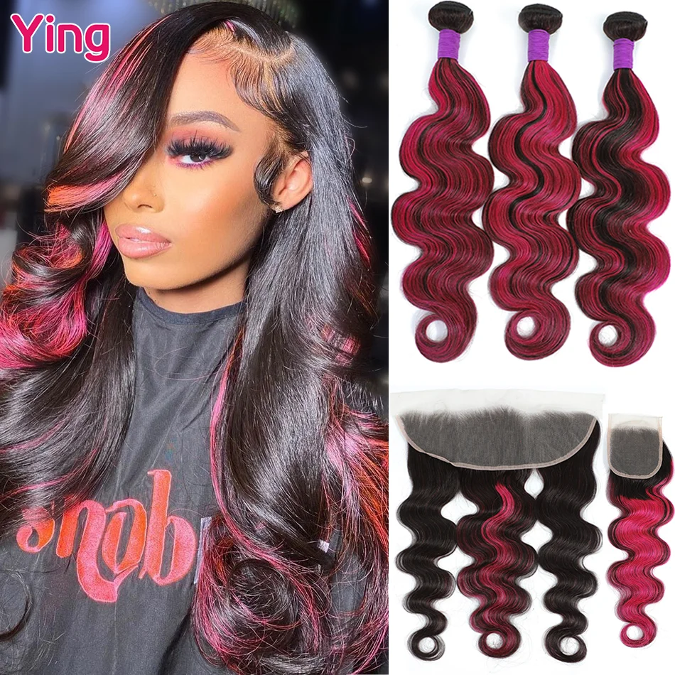 Highlight Pink Body Wave 3 Bundles With 4x4 Closure 28 30 Inch Bundles With Frontal 100% Remy Hair Weave Bundle With Closure