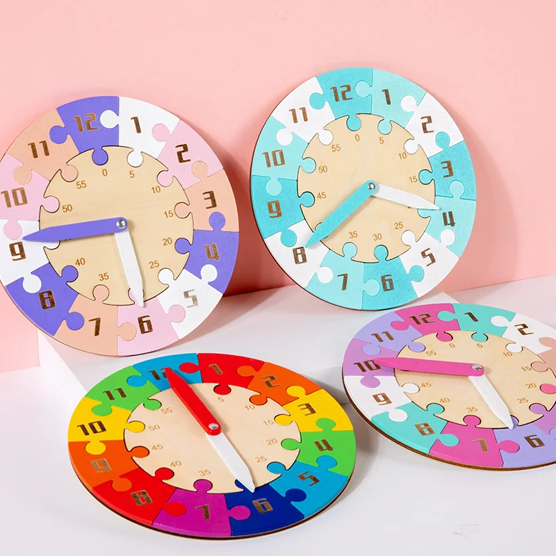 Montessori Children Clock Wooden Time Learning Puzzle Clock for Children Early Education Hour Minute Cognition Teaching Aids