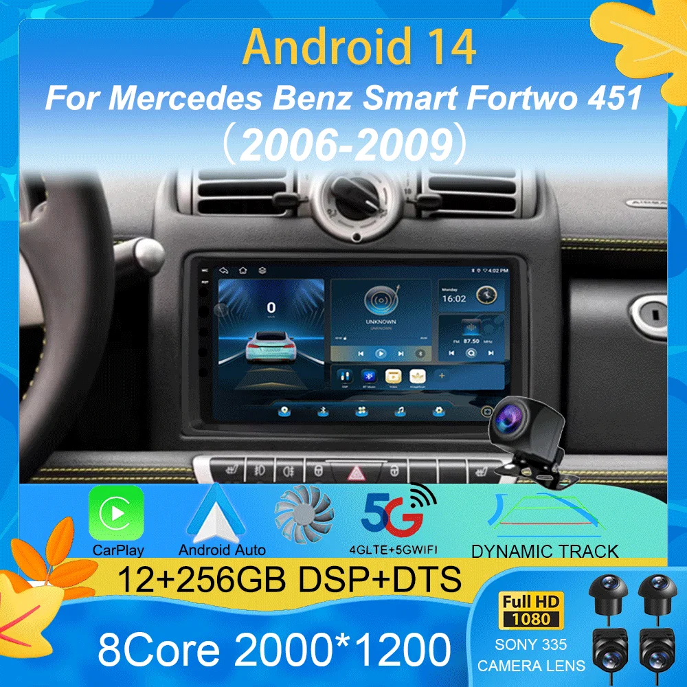 

Android 14 For Mercedes Benz Smart Fortwo 451 2006 2007 2008 2009 Car Radio GPS Carplay Multimedia Player Navigation Stereo Auto