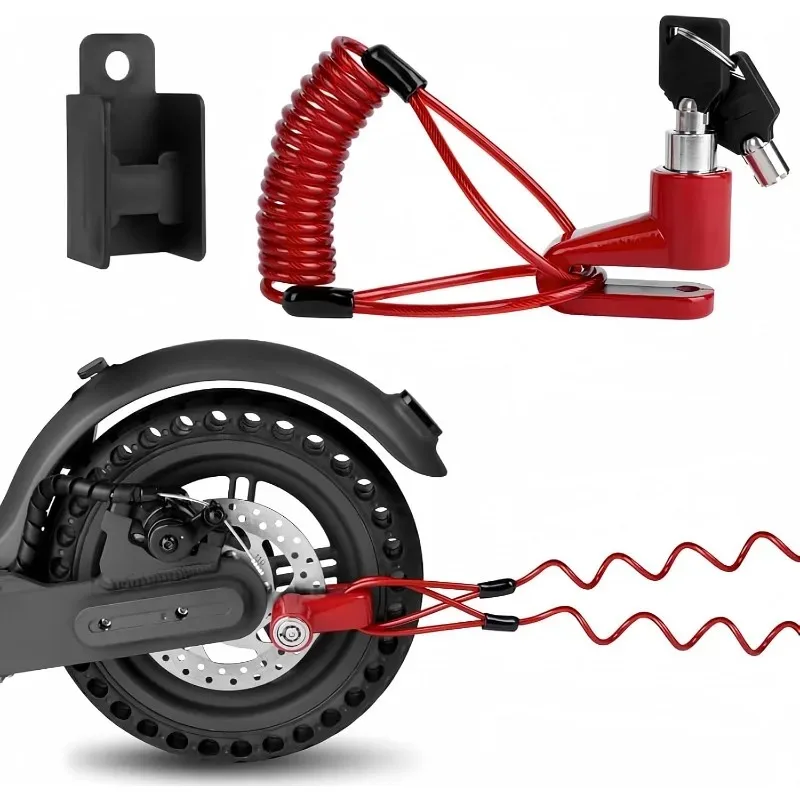 Scooter Disc Brake Lock with Coiled Reminder Cable, Anti‑Theft Disk Security Lock for Bike, Electric Bike, Skateboards,Strollers