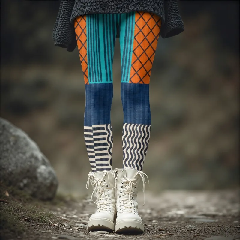 غير تقليدي Y2K طماق هندسية للنساء لينة بسط الشارع الشهير كتلة اللون الجوارب الشتوية السميكة لارتداء مع منصة الأحذية