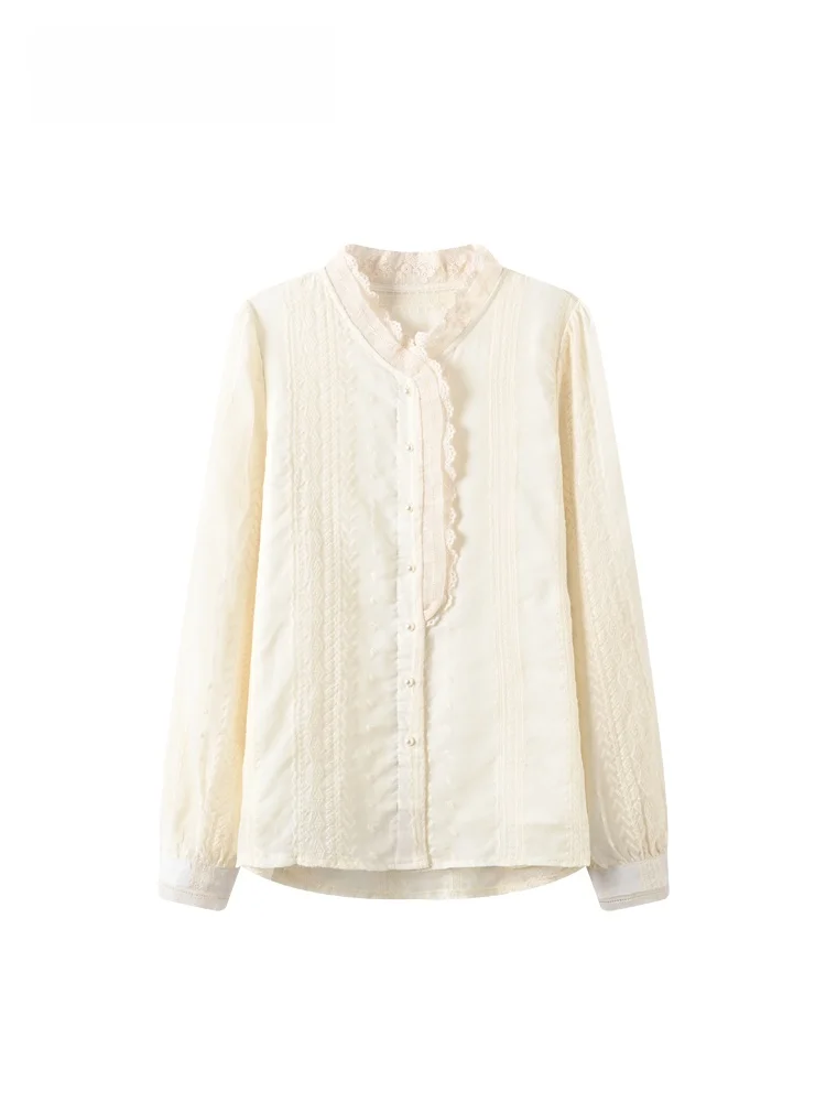 

plus Size Lace Splice Long Sve irt Women's Autumn Winter New Sle Ele Top for Plump Sister French Sle Chiffon