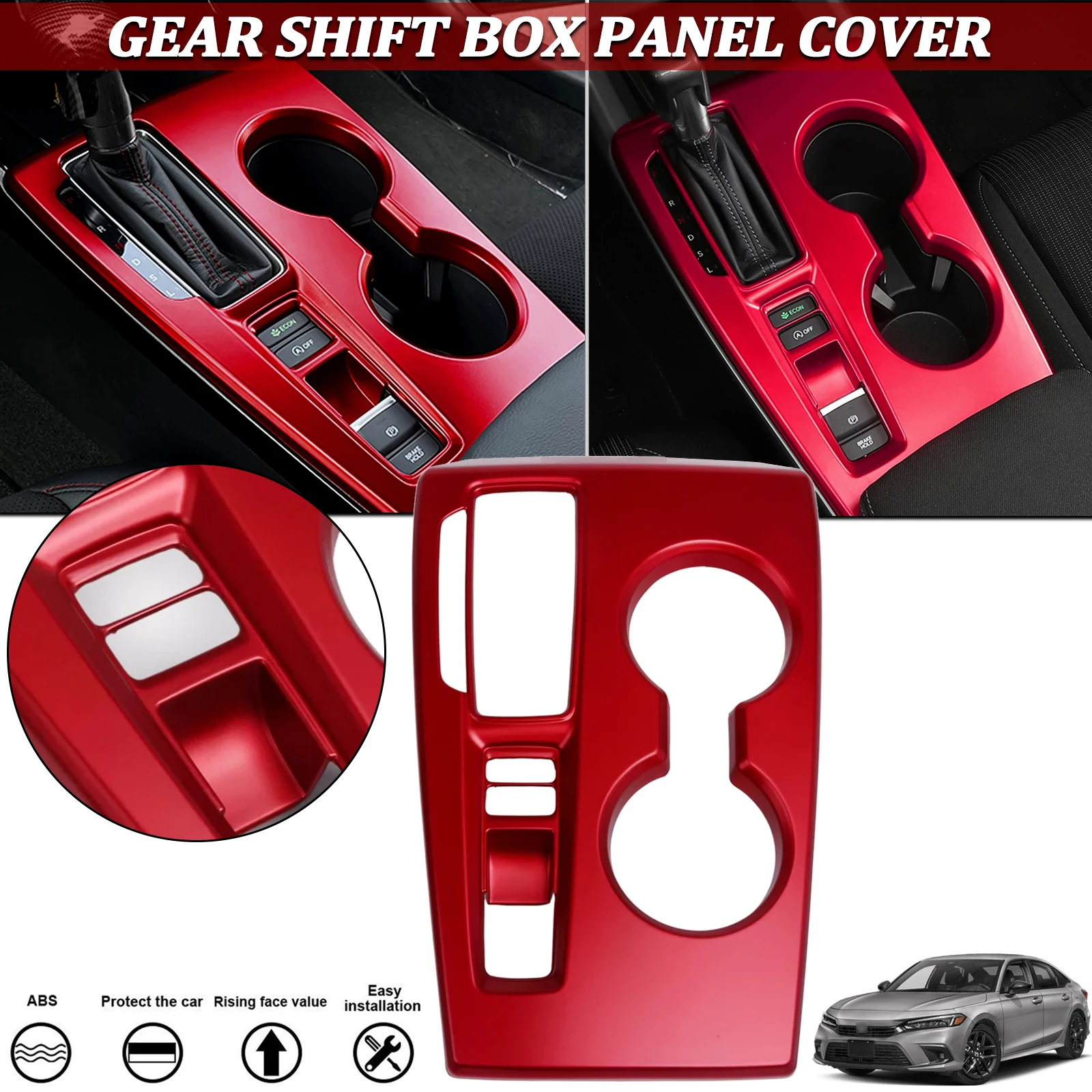 

Роскошная красная внутренняя центральная консоль, панель переключения передач, рамка, крышка подлокотника, молдинговая отделка, наклейки для Honda Civic 11th 2022 2023