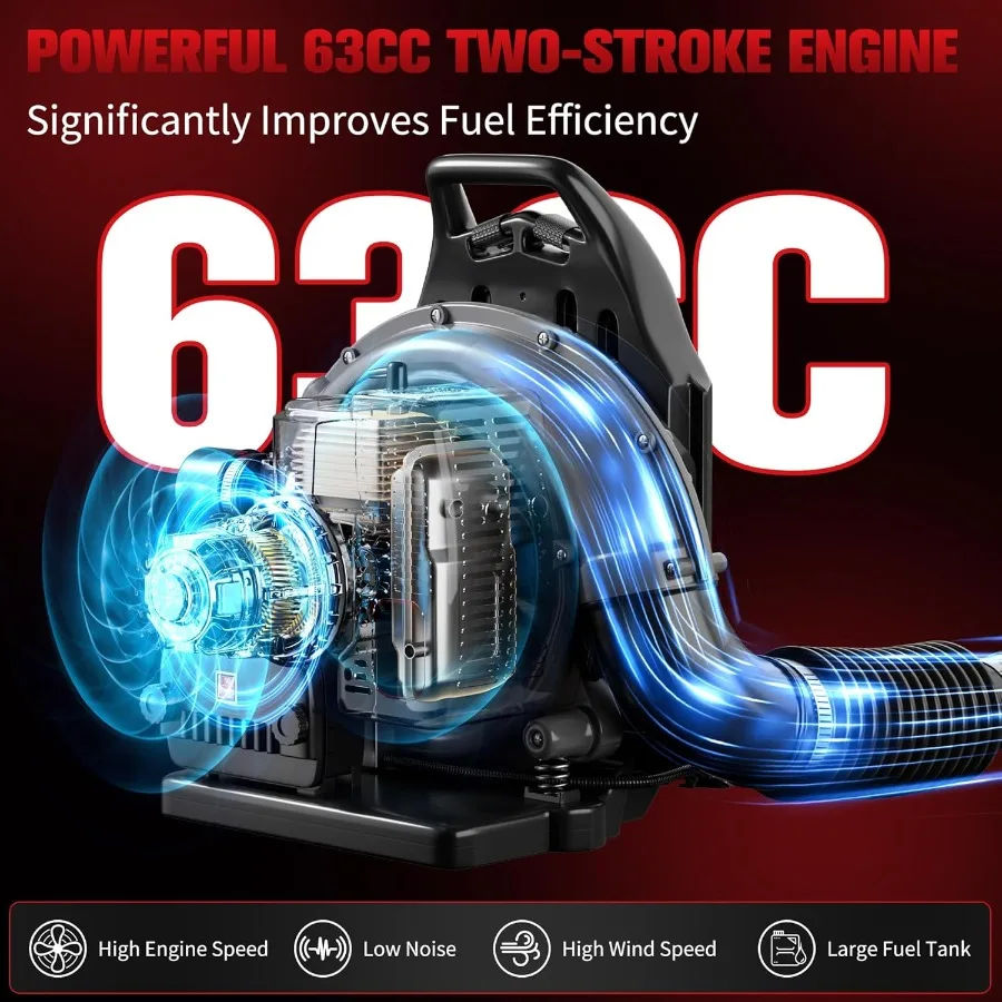 منفاخ أوراق الظهر بالغاز مع محرك 2 أشواط محمول من الفئة V 63 CC لتنظيف الفناء بكفاءة وصيانة الممتلكات HighVelo
