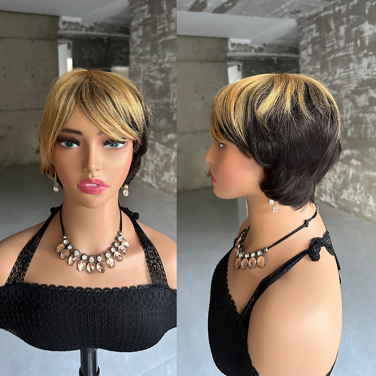 Short Human Hair Wigs, Pixie Cut Straight for Black Women