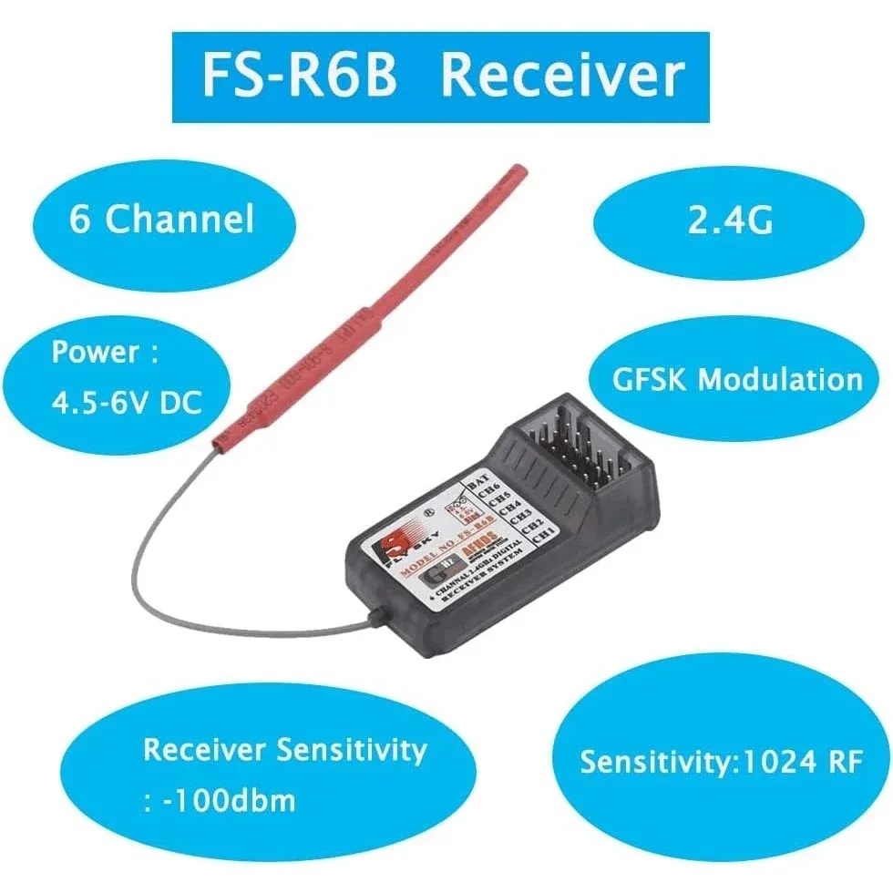 플라이스카이 FS FS-R6B 2.4G 6채널 수신기 무선 모델 리모컨 수신기 RC카 FS-TH9X DR0804용