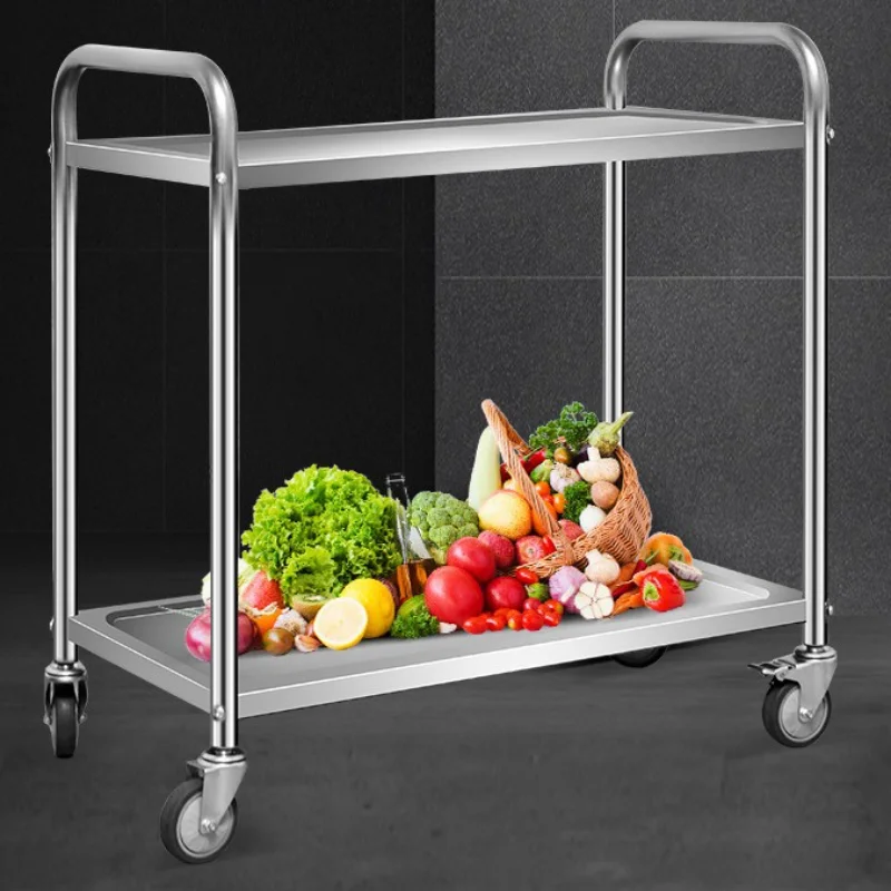 

Mobile dining cart, hotel restaurant stainless steel three-layer food delivery cart, silent wheel two-layer trolley