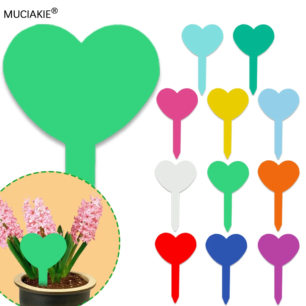 

10-100PCS Heart Shape Plastic Plant Label Garden Thickened Pot Marker Waterproof Anti-UV Re-Usable Garden Supplie Multiple Color