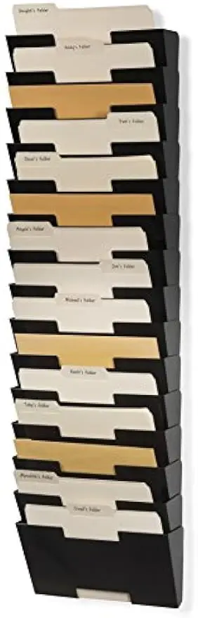 

15-Tier Wall Mounted File Holder and Desk Organizer, Metal Black Office Storage Rack
