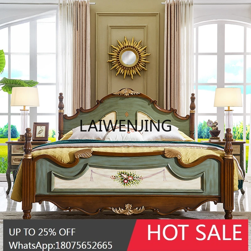 LYN American solid wood   bed double master bedroom pastoral retro European high box storage bed