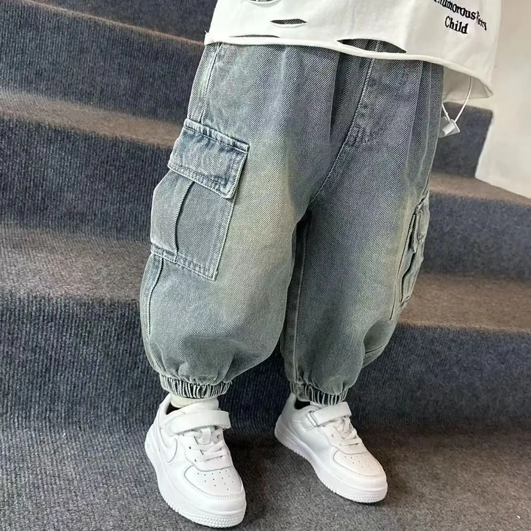 Children's Clothing Boys Spring Korean Loose Fitting Bundle Legs Versatile Retro Baby Kids Jeans Girl Pants Boy Clothes
