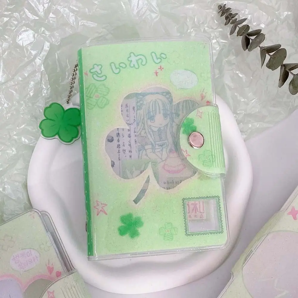 

Girl Glitter A7 Size Binder Pudding Pocket Sticker Storage Book Four-Leaf Clover Binder Removable PVC Material