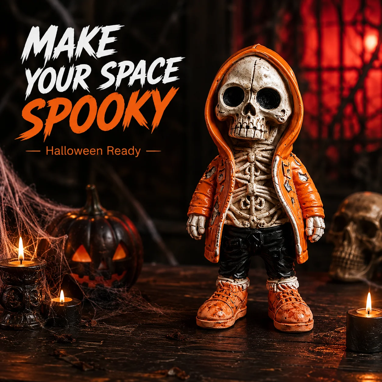 Cool Skeleton Figurine Resin Skull Statue Gothic Halloween Decor Hooded Skeleton Character Home Office Desktop Shelf Ornament