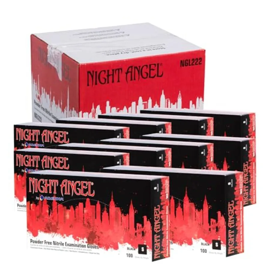 

Перчатки нитриловые NGL220 Night Angel без пудры, для осмотра, 4 mil, черные, размер S, упаковка 1000 шт.
