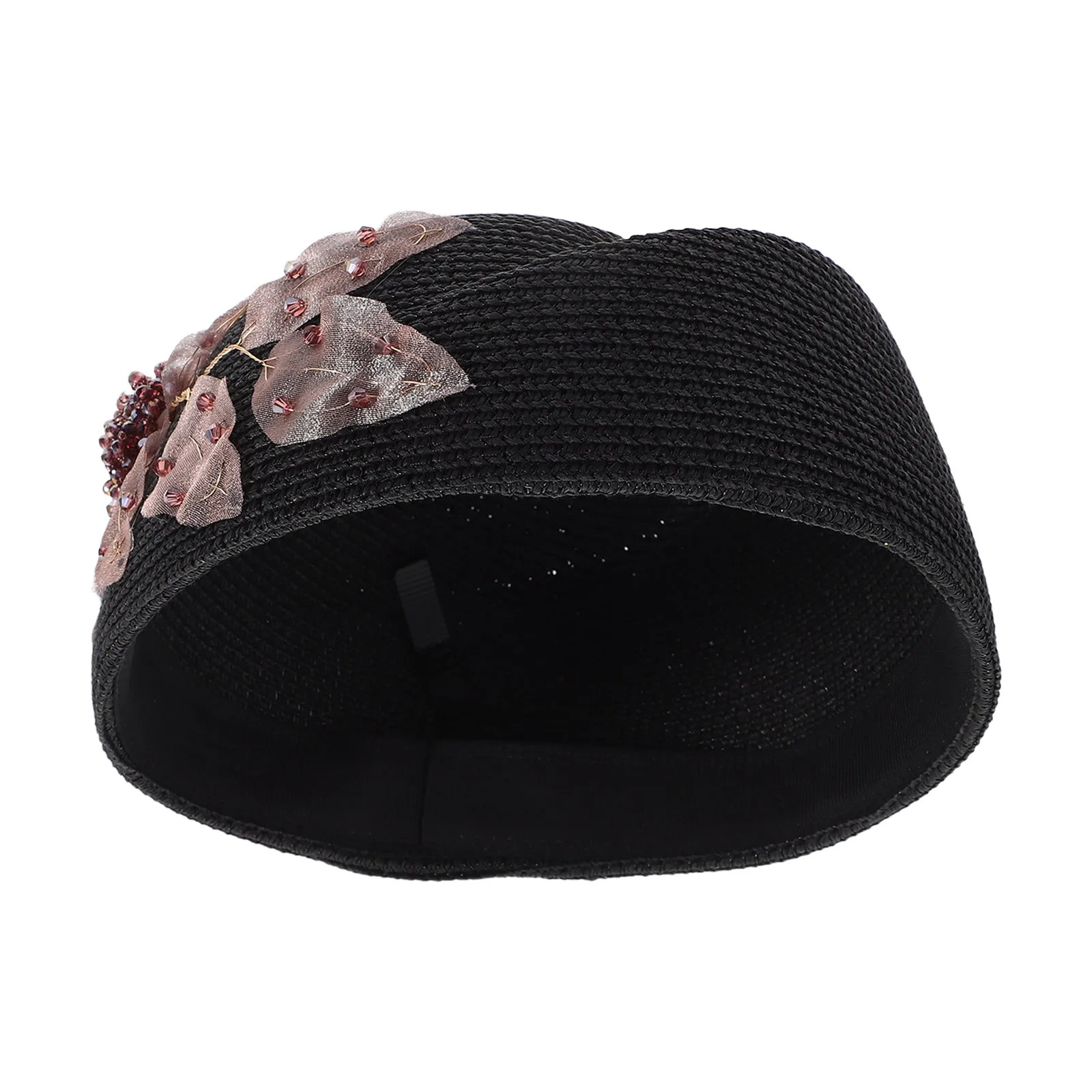 

Handmade Beaded Cap Women Black Summer Flower Decorative Artist Hat Stylish Stylish Beret For Women Straw Woven FashionABLE