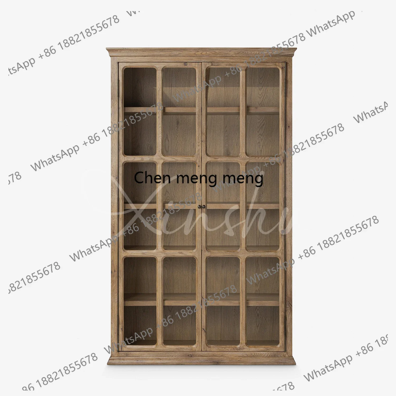 

American rural solid wood bookcase living room display cabinet French retro study wall glass bookshelf