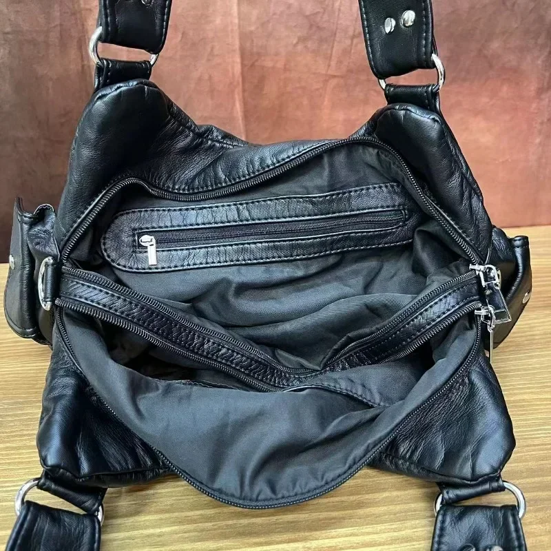 حقيبة يد نسائية Y2K Hot Girl للدراجات النارية متعددة الجيوب مغسولة على الكتف حقيبة يد كروس