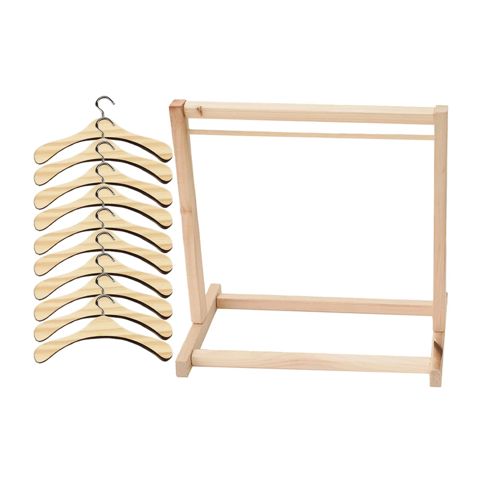 

1Set Large-Scale Dollhouse Clothes Hangers Set Sturdy Wood Metal Miniature Clothing Rack for Nursery Kindergarten Display Decor