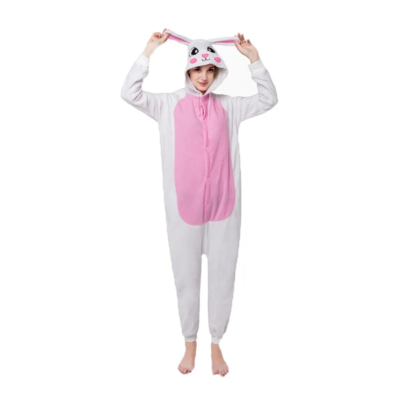 White Rabbit Cartoon One-piece Pajamas Long-sleeved Animal Pajamas Loose Casual Loungewear Autumn Winter Adult Homewear image 2