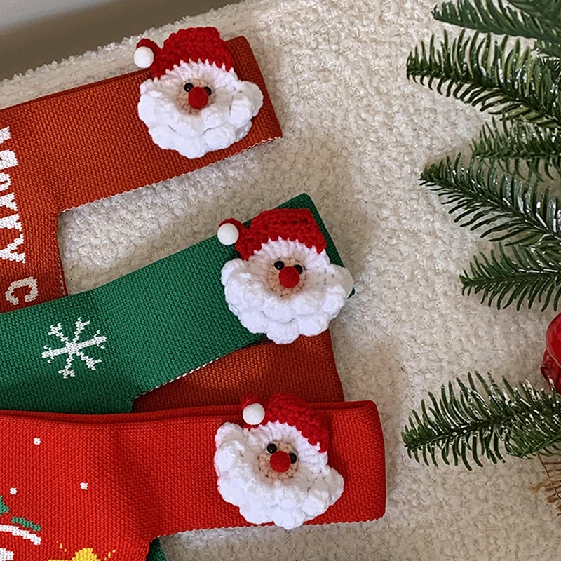 Cute Santa Claus Yarn Knitted Accessories Brooch Hairpin Keychain Excipients Accessories Christmas Party Decoration Couple Gifts