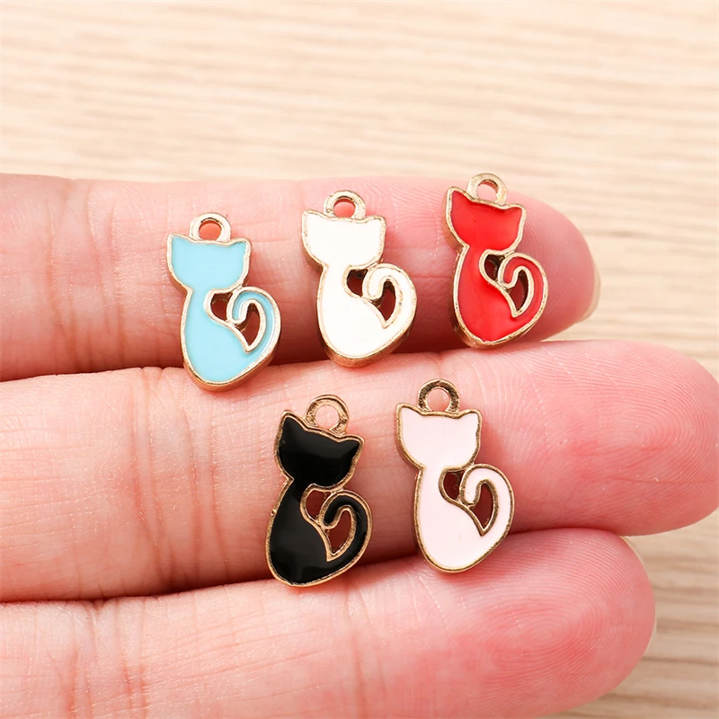 10 Stück 6 x 14 mm niedliche Mini-Emaille-Tier-Katze-Charms-Anhänger für Schmuckherstellung, Tropfen-Ohrringe, Halsketten, Armbänder, DIY-Bastelbedarf – Detail 3