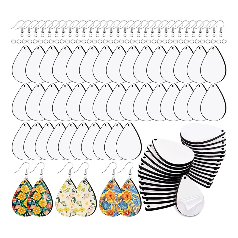 120 Pcs With Earring Hooks And Jump Rings MDF Teardrop Earrings Blanks For Women Girls