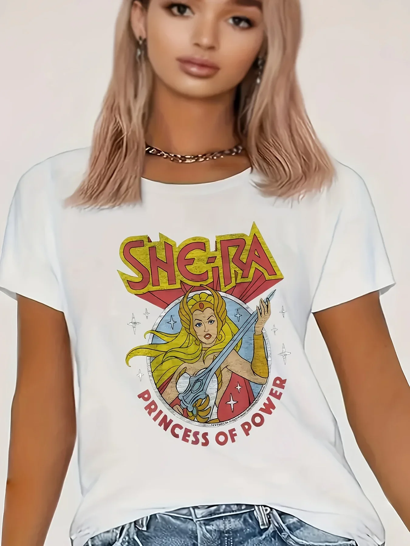 Retro She Ra Power Princess Pattern T-shirt unisex retro cartoon 80s vintage polyester fiber T-shirt Y2K