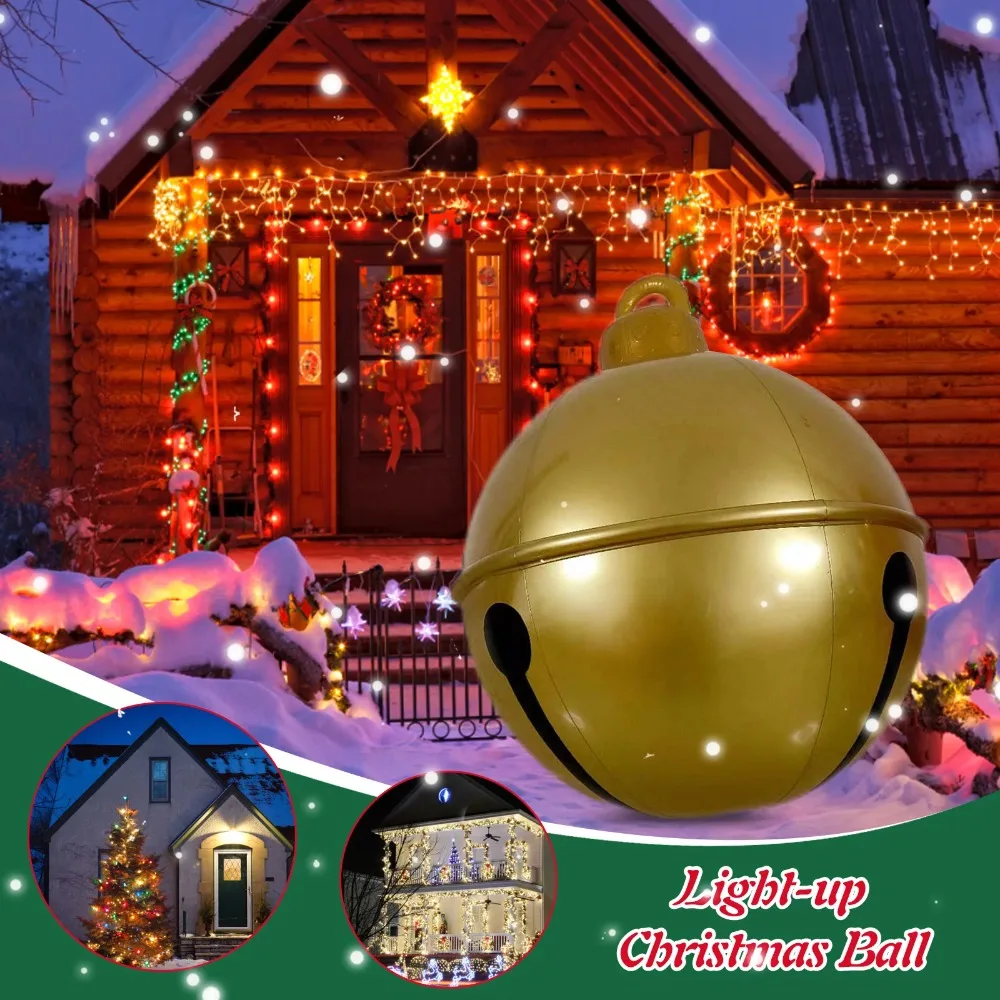 60 ซม.คริสต์มาส Bell Inflatable Ball ยักษ์ตกแต่ง Bell ตกแต่ง Jingle Bell Xmas Tree จี้ PVC