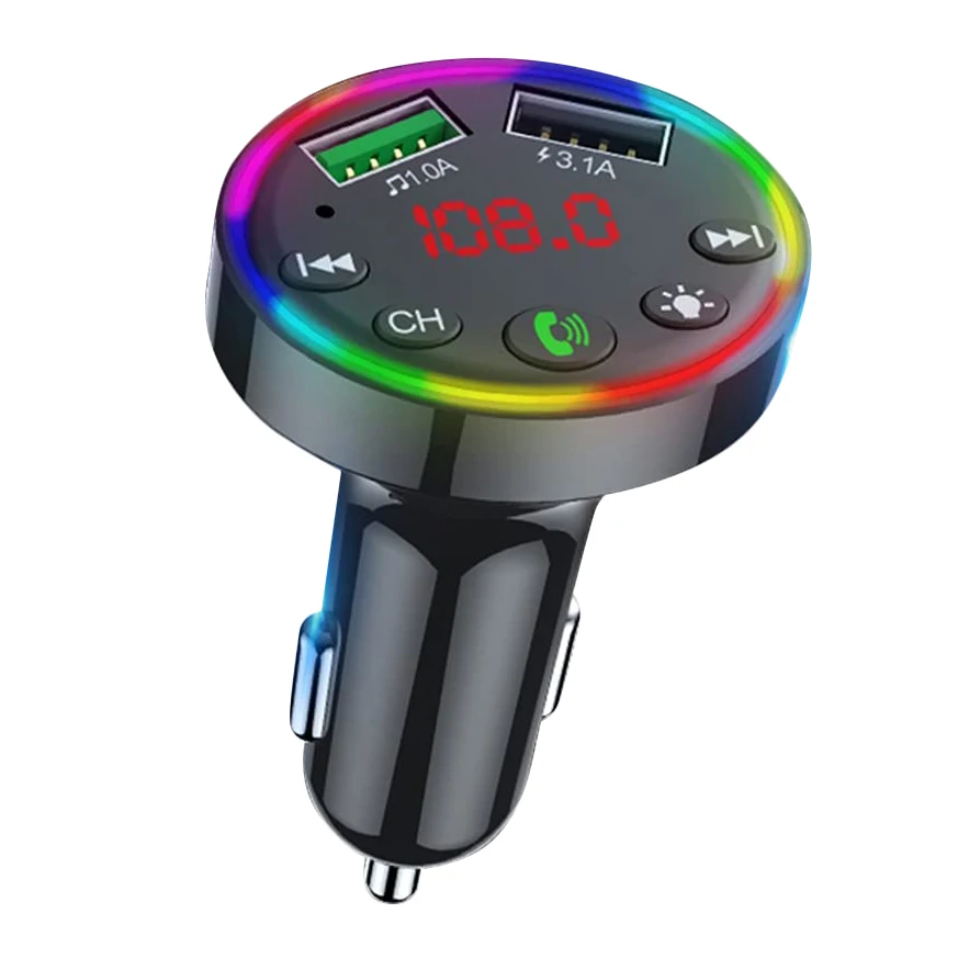 Car Mp3 Player FM Transmitter Bluetooth 5.0 with 7RGB Backlit & LED Display Wireless Car Radio Adapter Supports Charging