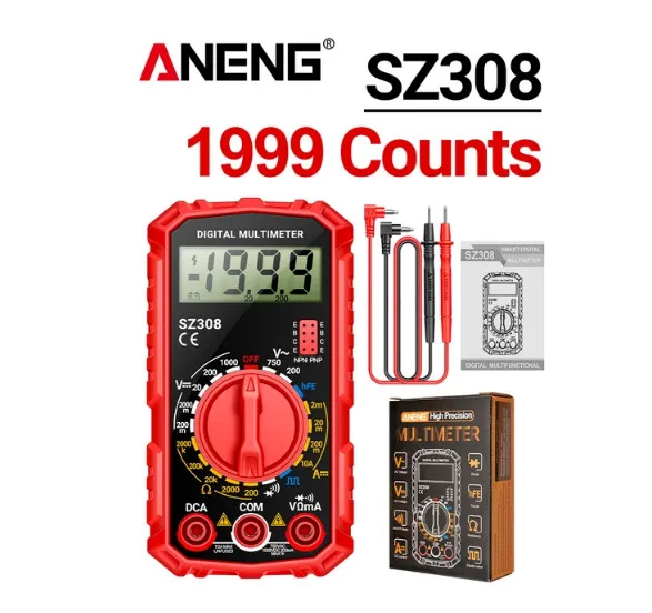 Multimetro Multifunzione SZ308 Aneng, Tester Digitale, Multimetro Digitale, Hfe Triode, Buzzer, Corrente 10A