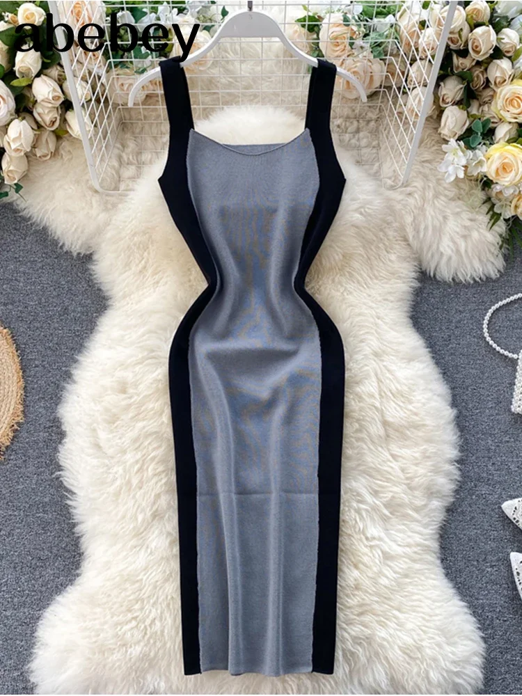 الصيف المرأة الحياكة غمد رسائل تانك فستان أنثى Bodycon محبوك بروتيل أكمام المرقعة فساتين صغيرة للمرأة