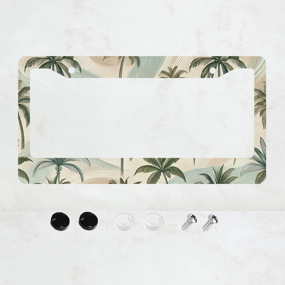 

Рамка для номерного знака из алюминия с рисунком пальмы и волн — стандартный размер США, декоративный кронштейн для автомобильного номерного знака, 2 отверстия