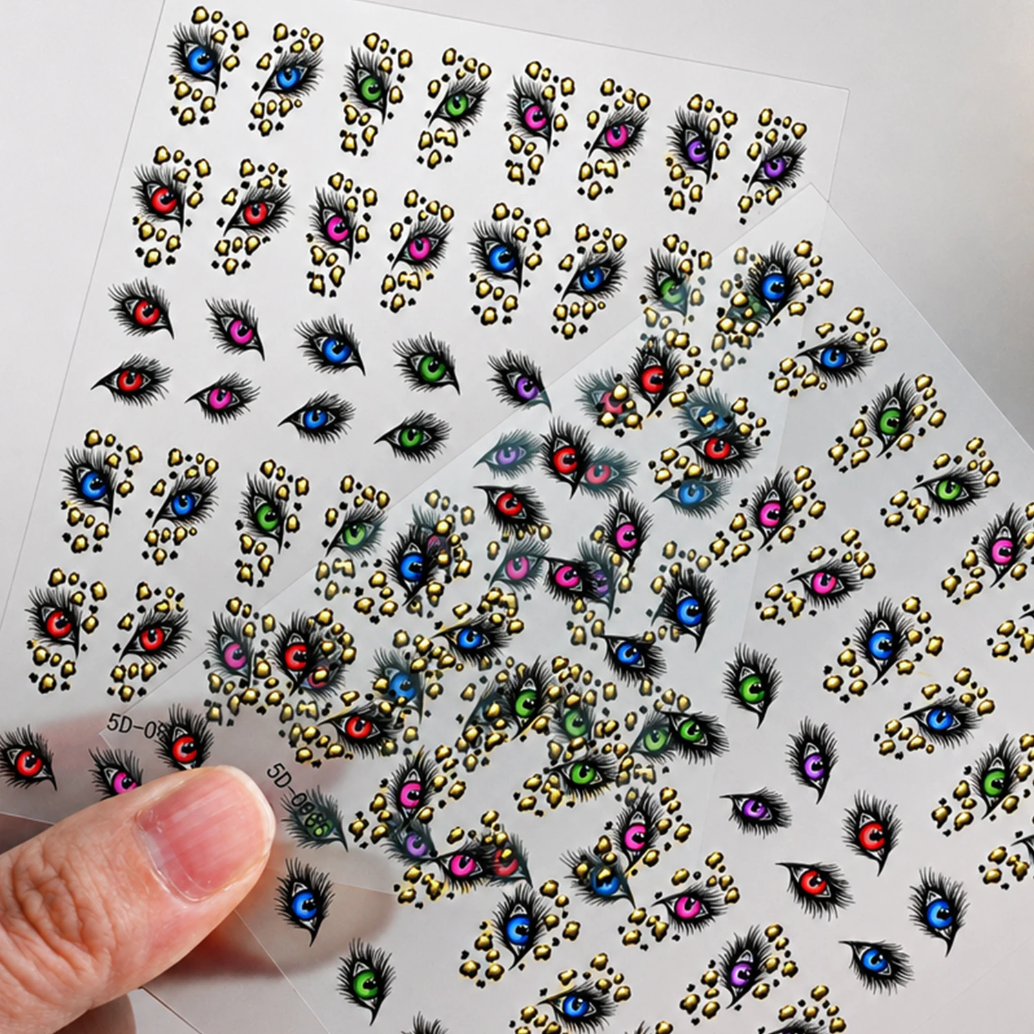 1/2Pcs 5D Colorful Eye Embossed Nail Stickers Cheetah Eye Eyelash With Gold Leopard Spot Nail Decals DIY Manicure Y2K Nail Deco