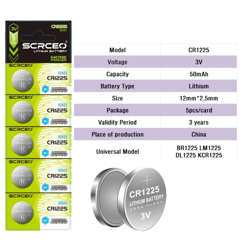 5-100pcs 3V CR1225 Lithium Button Battery BR1225 LM1225 DL1225 CR 1225 ER1225GP Coin Cell Watch Batteries for Toys Remote