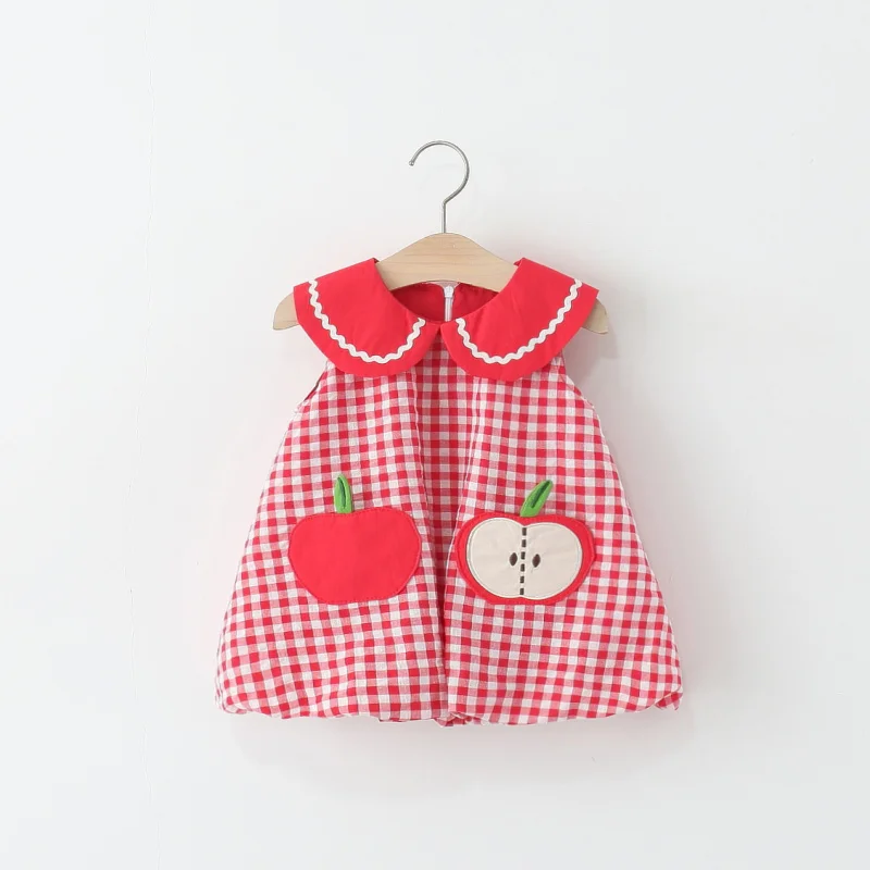 

Children's clothing for girls, sleeveless dress for summer, sweet doll collar plaid bud princess dress for baby girls
