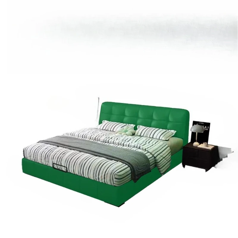 

Yicheng leather bed Internet celebrities ins black modern simple cream puff small apartment